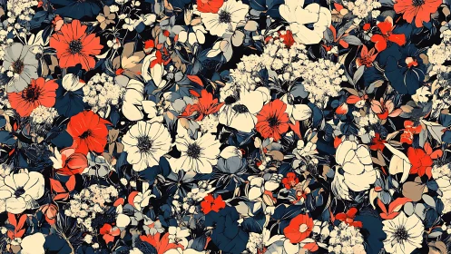 Botanical Explosion: Where Creamsicle Blooms Dance Against Midnight Navy