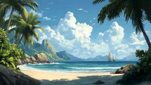 Tropical Archipelago Seascape: Digital Landscape Rendering with Atmospheric Depth.