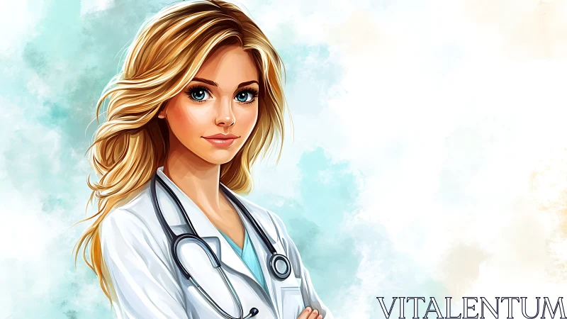 Confident Female Doctor Portrait in Modern Digital Art Style.