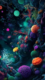 Neon coral dreamscape drifting through a bioluminescent abyss.