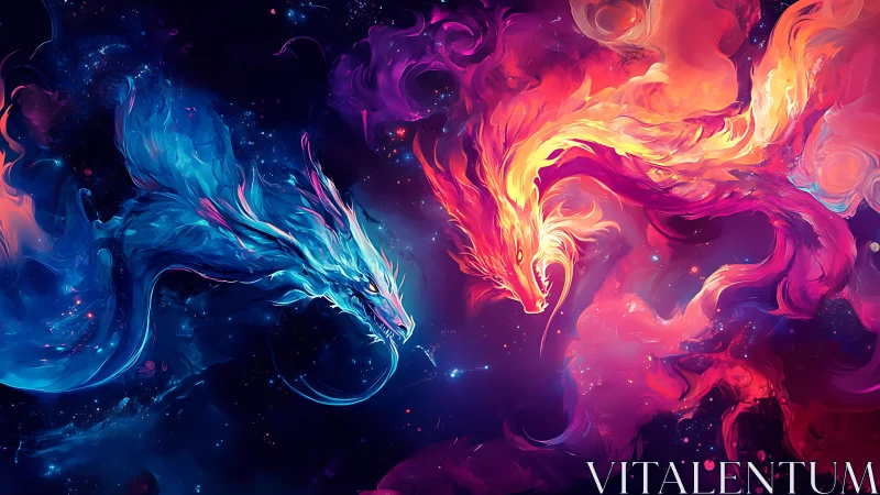 Cosmic dual elemental dragons in nebular fire and ice clash