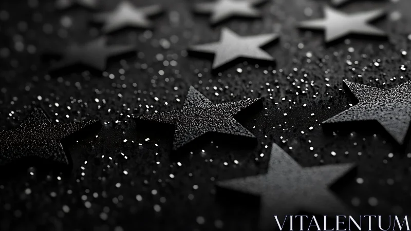 Black textured stars on dark surface with scattered specks.