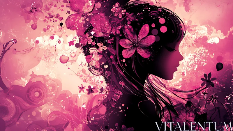 Floral silhouette of a dreaming girl in radiant magenta bloom.