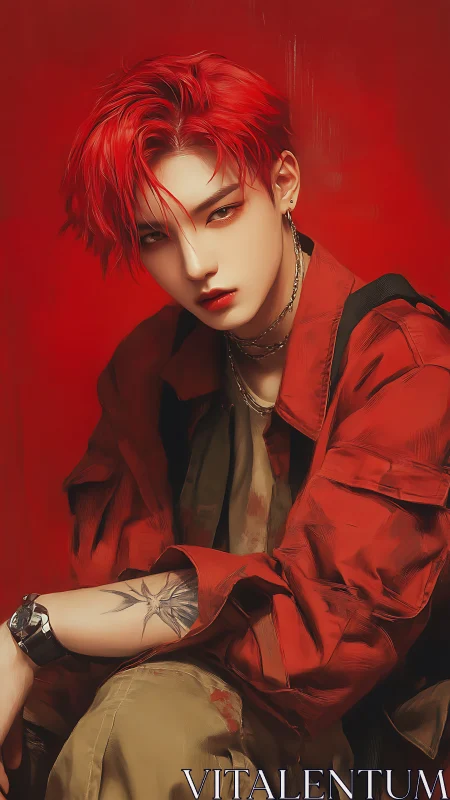 Red haired digital portrait with bold monochrome styling.