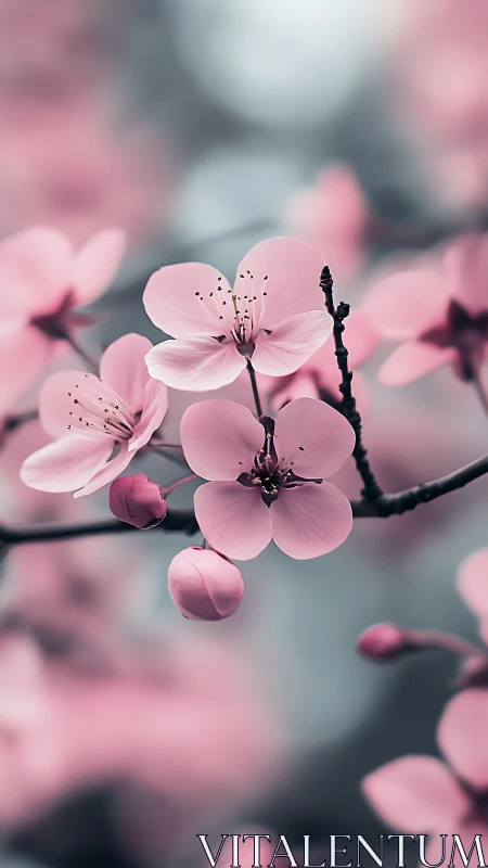 Delicate Pink Cherry Blossoms in Soft Focus Bloom