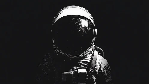 Solitary astronaut portrait in stark deep space void.