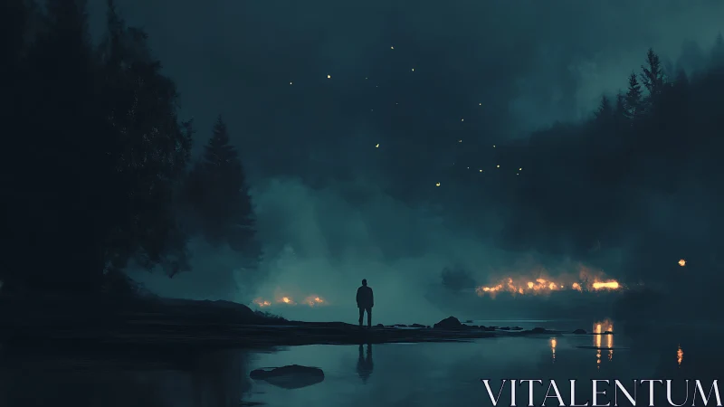 Solitary Wanderer Under Starlit Wilderness Magic.