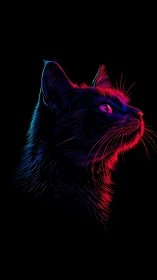 Neon-lit cat profile rendered with vivid dual color edge lighting