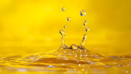 High-speed capture of yellow-tinted liquid surface splash.