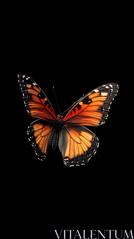 Ember-winged butterfly hovers like a tiny sunset in space