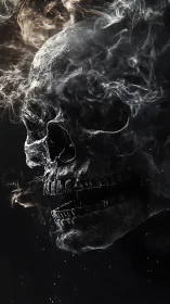 Vaporous human skull rendered in high-contrast photoreal detail