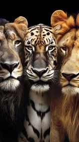 Regal Big Cats: Lion, Tiger, Lioness Portrait.