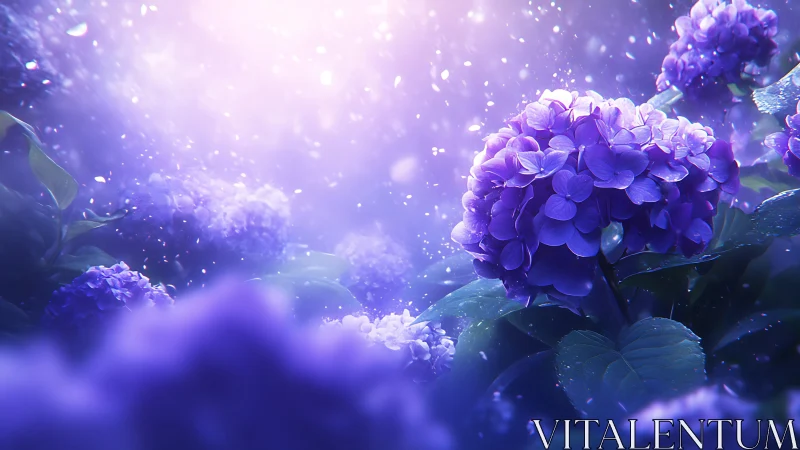 Purple Hydrangeas in Ethereal Bokeh Light.