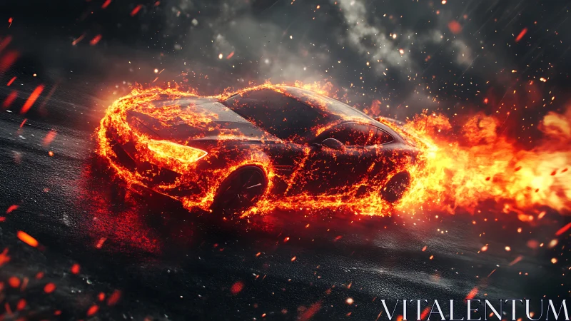 Car Engulfed in Flames with Explosive Fire Effect.