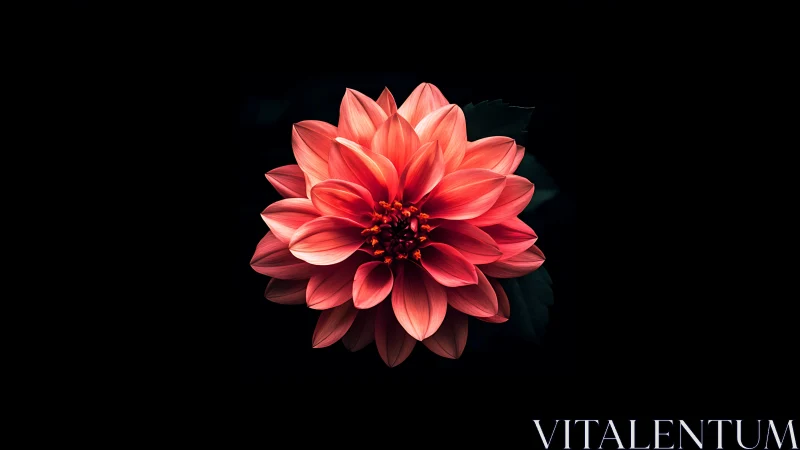 Red Dahlia Bloom Against Black Background.