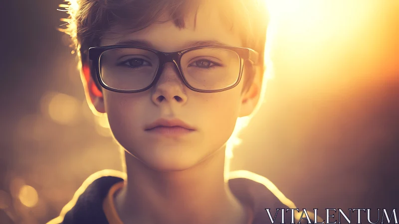 Young Scholar Glowing in Golden Light.