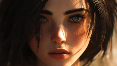 Digital painting portrait with hyperreal lighting detail.