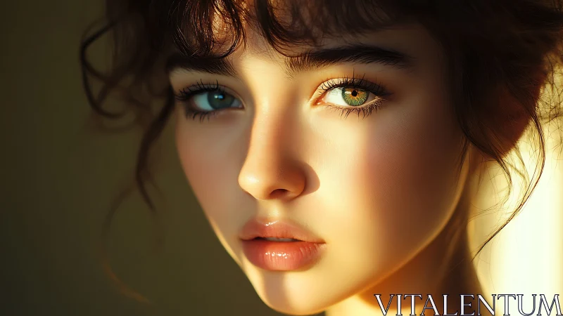 Sunlit portrait of a dreamy girl with luminous eyes.