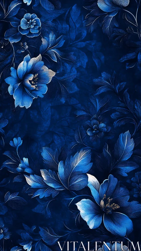 Indigo Floral Study: Botanical Composition with Luminous Detail.