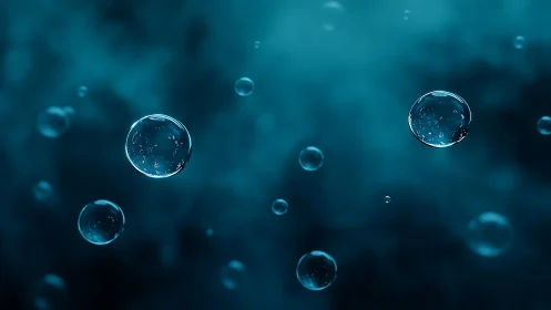 Drifting aqua bubbles in a dreamy underwater nightscape.