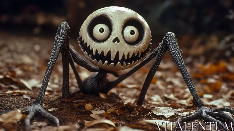 Arthropodic skull-creature on forest floor, high-detail render.