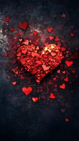 Red Heart Shapes on Dark Textured Background.