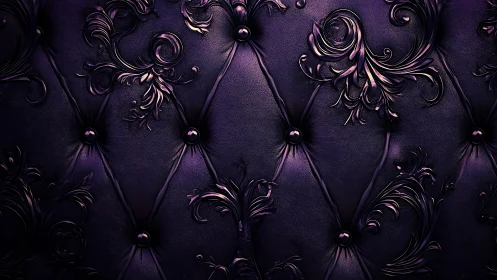 Baroque tufted leather wall glows with iridescent violet
