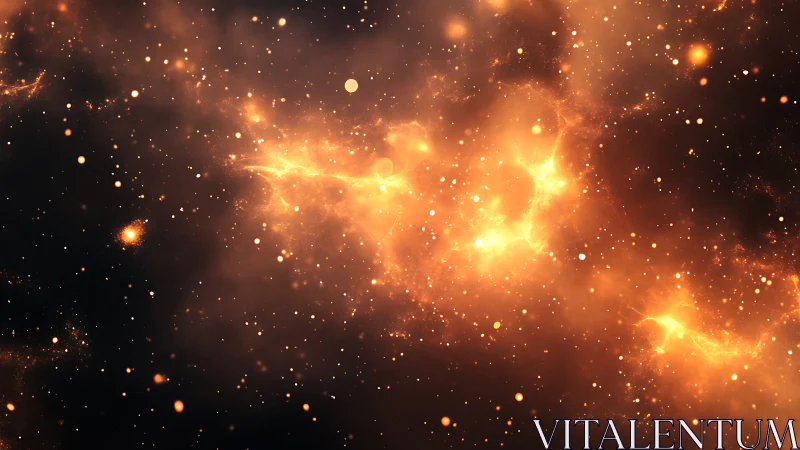 Glowing orange nebula cloud stretches across dark star field