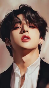 Digital portrait of stylized young man in dramatic low angle