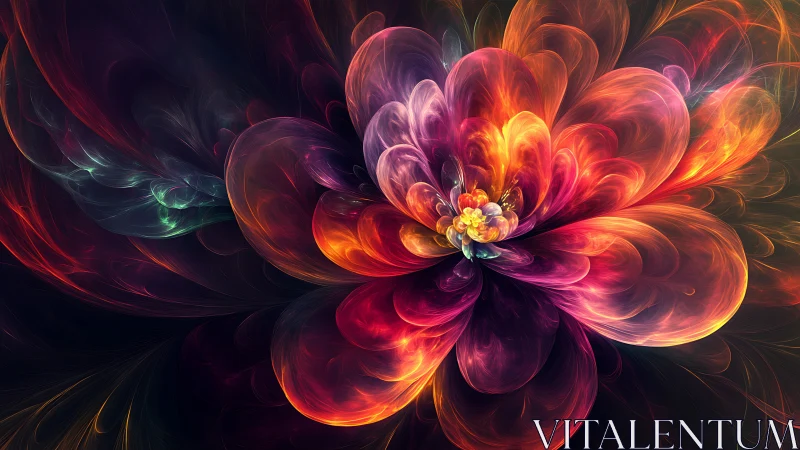 Fractal flower bloom radiates luminous neon petals outward.