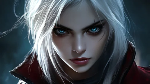 Storm-eyed silver-haired huntress in moonlit vigil.