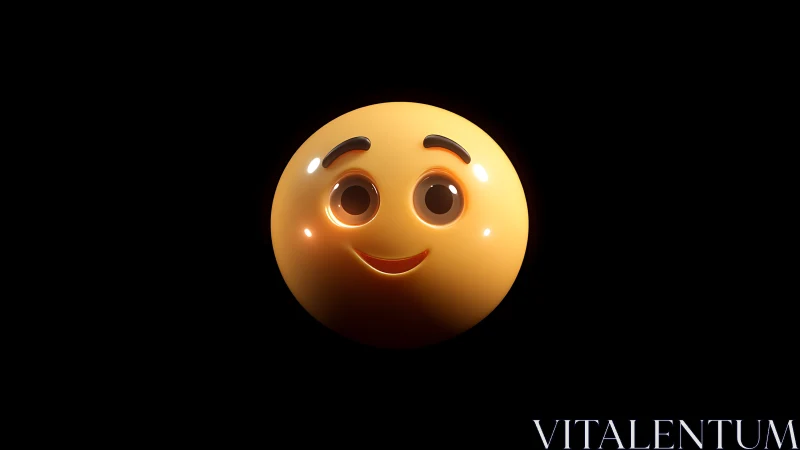 Smiling glossy emoji sphere under dramatic studio lighting.