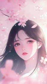 Spring blossom muse beneath drifting sakura petals.