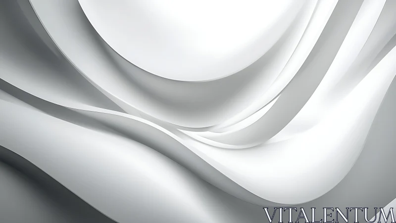 Smooth White Abstract Waves in Minimalist 3D Digital Art Style.
