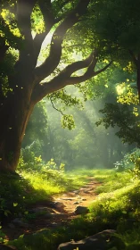 Luminous Archway: Where Ancient Oak Breathes Golden Light.