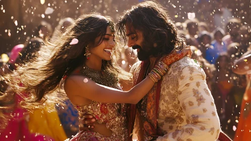 Ornate Celebration: Wedding Dance in Golden Light.