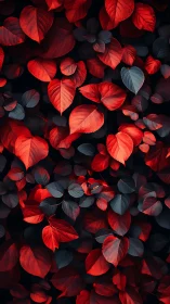 Red and dark foliage pattern with overlapping leaves.