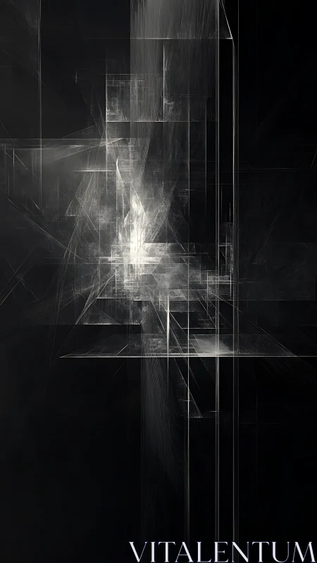Monochrome geometric light structure in vertical abstraction.