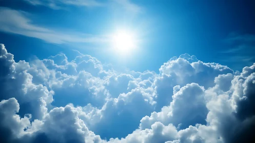 High-altitude cumulus cloudscape under intense solar backlighting