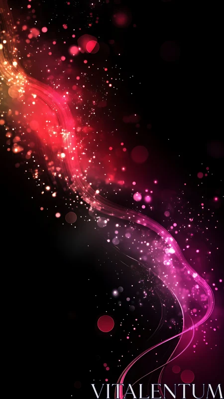 Curved magenta light trail arcs through dark negative space
