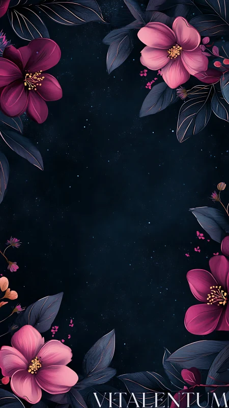 Luminescent Garden Ballet: Pink Blooms Pirouette in Cosmic Night.