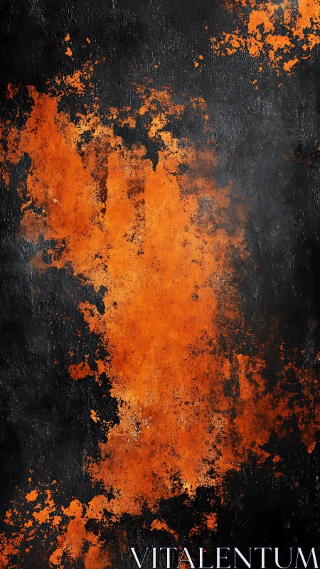 Rust-textured orange abstraction over dark distressed ground.