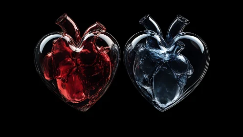 Glass Heart Anatomy in Red and Blue Light