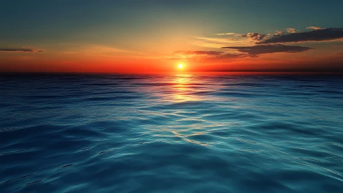 Ocean horizon sunset with glowing cyan rippled water.