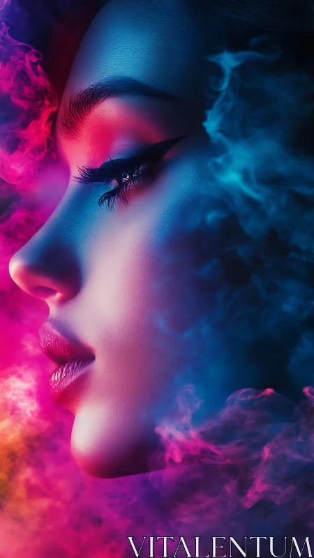 Neon dreamer drifting through electric clouds of color.