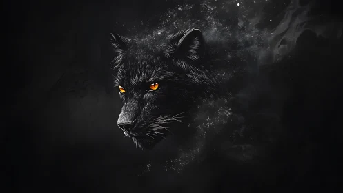 Black panther emerges from cosmic dark with glowing eyes.