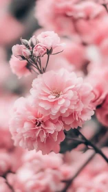 Pink carnation flowers in various bloom stages with shallow depth