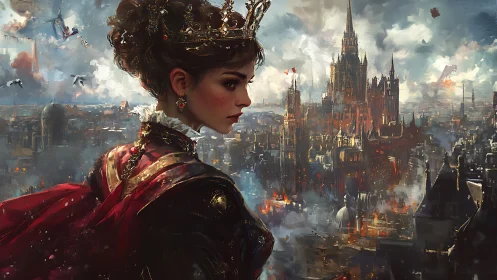 Crowned strategist studies her burning skybound kingdom