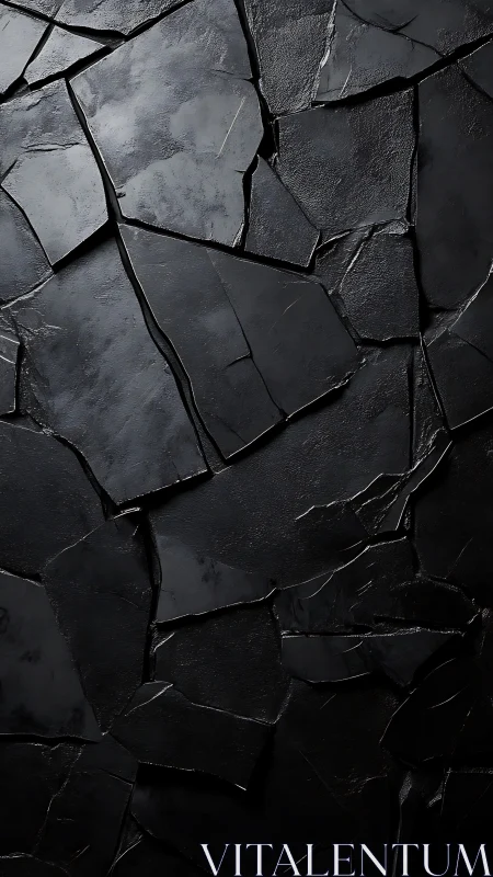 Fractured matte-black slate surface with irregular tectonic seams.