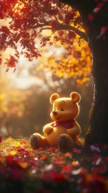 Golden autumn daydream with a gentle teddy bear friend.
